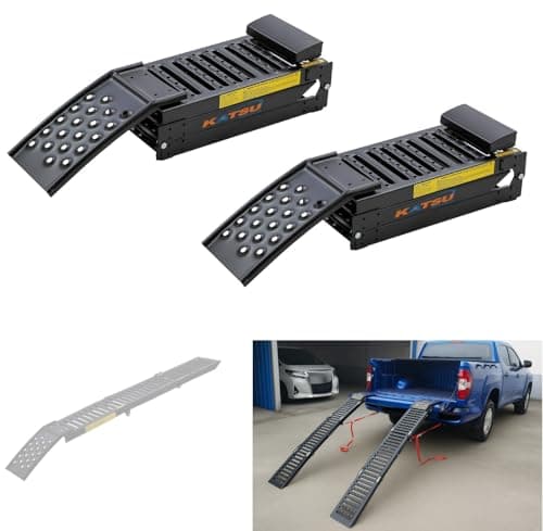 Image of KATSU Tools 2 in 1 Folding Steel Ramps 2 Pack - Heavy Duty Dual-Purpose Loading Ramp - 200 x 23 x 5cm - 500kg Max Loading - Portable - Ideal for Motorbikes, Tractors, Vans, Quadbikes and More