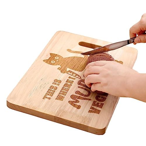 Image of Fenytay Wood Cutting Board - Thick Chopping Boards, Wooden Food Tray with Knives Pattern to Add Halloween Atmosphere Chop Up, Cut Into Pieces, Easily
