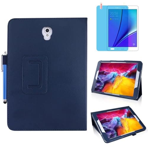 Image of Slim Leather Case for Samsung Galaxy Tab S3 9.7 Inch 2017 (SM-T820 T825 T827), Multi-Angle Stand Full-Protective Tablet Cover Book Case with Stylus Pen,Screen Film (Blue)