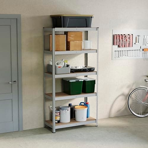 Image of Home Vida 5 Tier Layer Shelf Storage Shelving Rack Heavy Duty Kitchen Garage Racking 875 Kgs Capacity, Galvanised