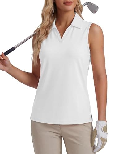 Image of MAGCOMSEN Womens Golf Shirt Polo Sports Running Sleeveless Tank Top V Neck UPF 50+ Moisture Wicking Breathable Casual Work Shirts White,2XL