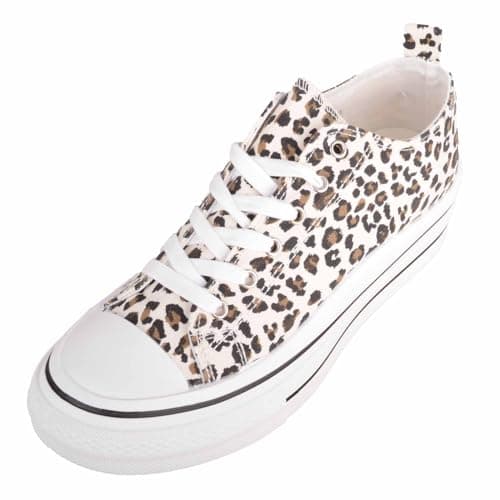 Image of Womens Lace Up Casual Leisure Canvas Trainers Sneakers Pumps with Chunky Platform Sole - Leopard - UK 6