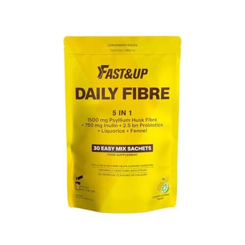 Image of Fast&Up Daily Fibre 5 in1 - Psyllium Husk, Inulin, 2.5 bn Probiotics, Licorice & Fennel for Bowel Regularity & Digestion – Easy Mix Powder – 30 Stick Packs – Lemon & Lime Flavoured Drink