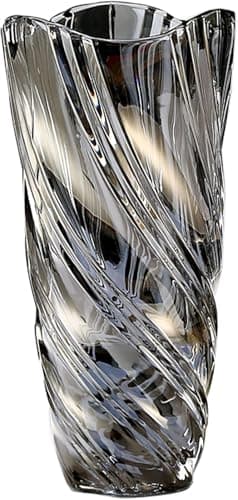 Image of Duscdesp Glass Vases for Flowers - 9.5in Tall Crystal Vases, Large Amber, Personalised Home Decor Wedding Gifts (Grey)