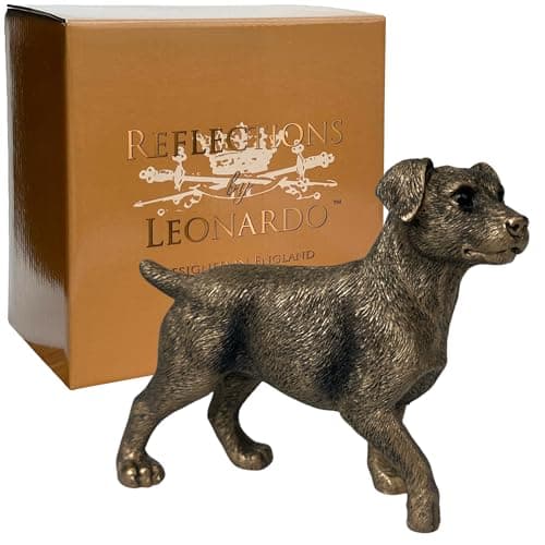 Image of Animal Crackers Jack Russell Terrier Dog figurine from the Leonardo Reflections Bronzed range, in gold gift box.