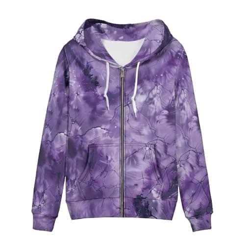 Image of TOFRIMADE Zip Up Hoodie Women Oversize Hooded Sweatshirt, Causal Pullover Cardigan Drawstring Hoodies with Pockets, Purple Tie Dye, XL