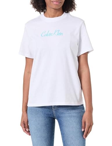 Image of Calvin Klein Women’s Short Sleeve Classic Logo Cotton T-Shirt, White (Brilliant White), S