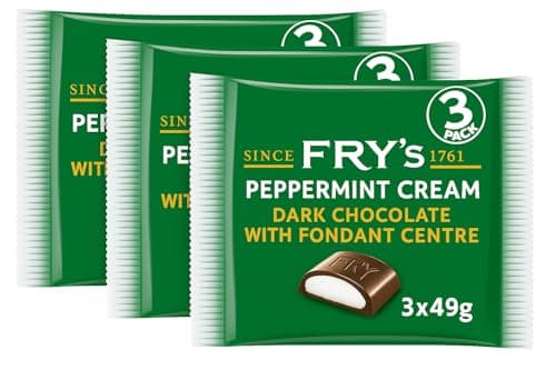 Image of Fry’s Peppermint Cream Pack of 3 x 3 Bars Total 9 Bars Dark Chocolate with Smooth Mint Fondant Centre Individually Wrapped Chocolate Bars for Sharing Snacking or Gifting Iconic British Mint Chocolate