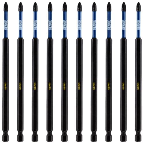 Image of 10 x Rennie Tools 150mm Long PH1 Impact Screwdriver Driver Bits Set. Magnetic Phillips No.1 Heavy Duty Impact Driver Bit Set. Extra Long PH1 Bits Extra Long. Hex Shank, Cross Head. Black Oxide Coated
