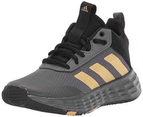 Image of adidas Ownthegame 2.0 Shoes Basketball, Grey Five/Matte Gold/Core Black, 12 US Unisex Little Kid