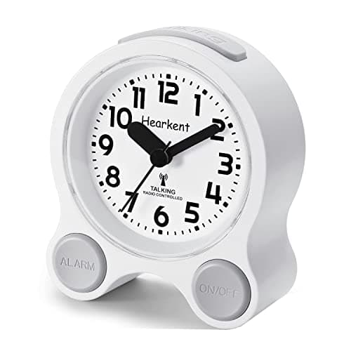 Image of Hearkent Atomic Talking Clock Clear Voice Time and Date with Snooze and Light, Clocks for Seniors 5 Sets of Separate Alarms Non Ticking Volume Control (White)