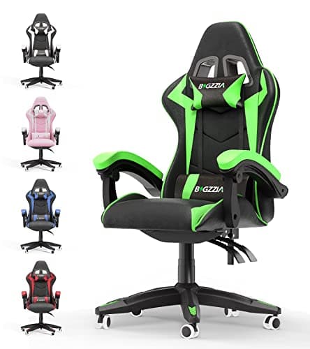 Image of bigzzia Ergonomic Gaming Chair - Gamer Chairs with Lumbar Cushion + Headrest, Height-Adjustable Office & Computer Chair for Adults (without footrest, Green)