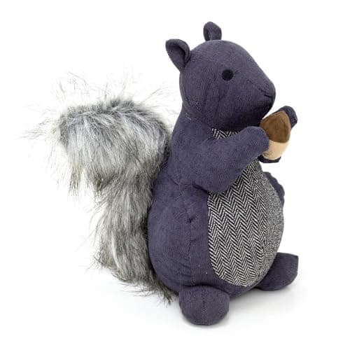 Image of Squirrel with Nut Doorstop | Squirrel Shaped Door Stop Fabric Animal Doorstop | Decorative Weighted Dog Door Stopper - Grey
