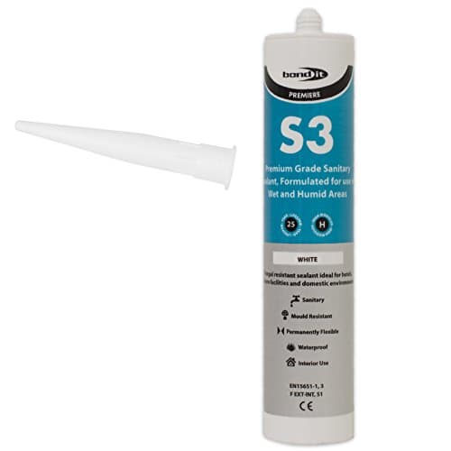 Image of Bond-it 310ml S3 Grade Sanitary Silicone Sealant High Performance Bathroom Bath Kitchen Sink Shower Anti Mould Window Fungal Resistant Premium EU3 (White, 1)