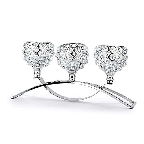 Image of SUMTree 3-Arm Crystal Bowls Tealight Decorative Candelabra Candle Holder for Home Office Wedding Silver