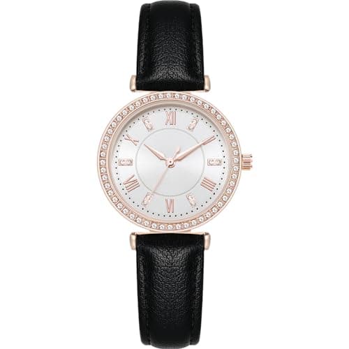 Image of NUOVO Women's Watches Ladies Quartz Wrist Watch with Luxury Crystal Diamonds for Women Girls Classic Black Leather Strap Daily Life Waterproof Lady Watch Ideal Choice for Gifts