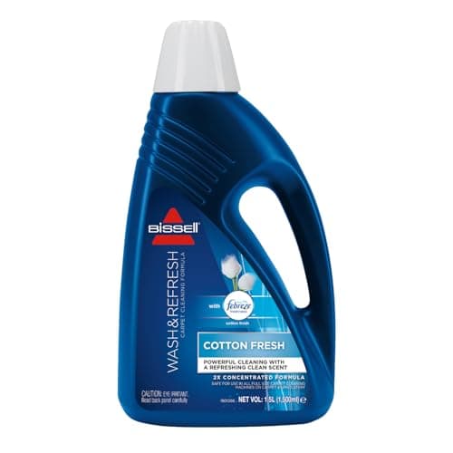 Image of BISSELL Wash & Refresh Febreze Cotton Fresh Carpet Cleaner Solution, Upholstery Shampoo for Use with All Leading Upright Carpet Cleaners, 1.5 L, 1079E