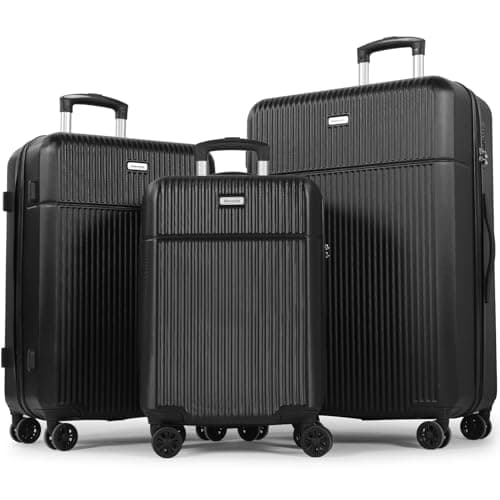 Image of H.yeed Luggage Sets 3, ABS Hard Shell Lightweight Trolley Travel Suitcase Set with 4 Spinner Wheels TSA Lock for Man Women, 21" + 24" + 28"-Black