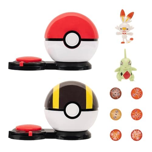 Image of Pokémon Surprise Attack Game - 2-Inch Larvitar and Scorbunny with Poké Ball and Ultra Ball plus 6 Attack Discs
