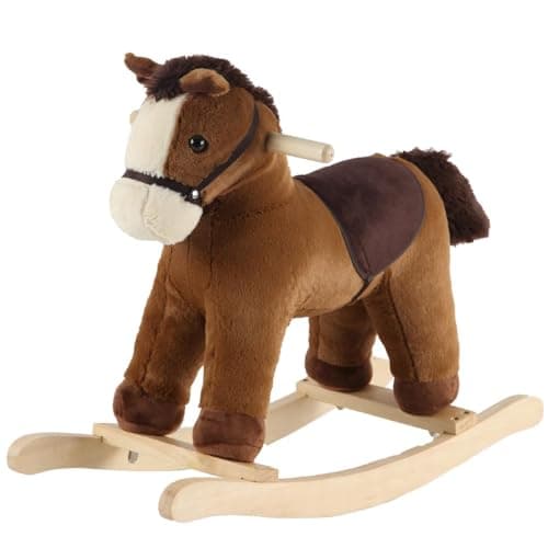 Image of Rock My Baby Rocking Horse, Grey Wooden Horse with Sound Effects,Ride-on Toy,Balance Toy (Dark brown)