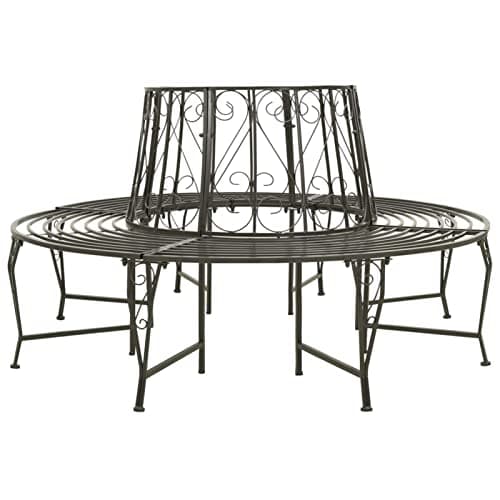 Image of Swpsd Circular Tree Bench, Steel Outdoor Seating with 150 kg Load Capacity, Silver Grey, 160 x 89 cm Model313033