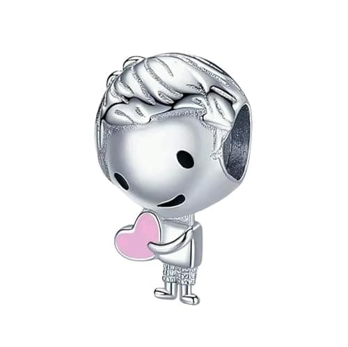 Image of Little Boy Pink Heart Charm 925 Sterling Silver Dangle Charm for European Fashion Bracelet Necklaces Wedding Day Valentine's Day Jewelry Gift for Sister Family Wife
