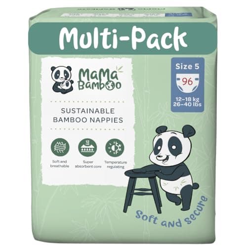 Image of Mama Bamboo Soft, Breathable, Sustainable Bamboo Nappies (Size 5) - Multipack 96 Nappies