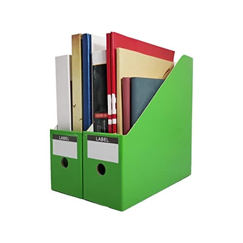 Image of Limitliho Green Cardboard Magazine Holder (2 Pack), Magazine File Holder for Desk, Sturdy Book Bins for Classroom, Vertical File Folder Organizer, 10.6'' H×10.2'' L ×3.5''W Inch Magazine Rack