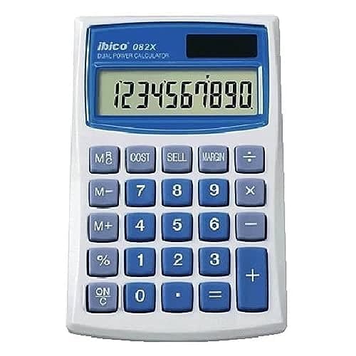 Image of GBC IB410017 Rexel Ibico 082x Pocket Calculator Dual Power LCD Display (White/Blue)
