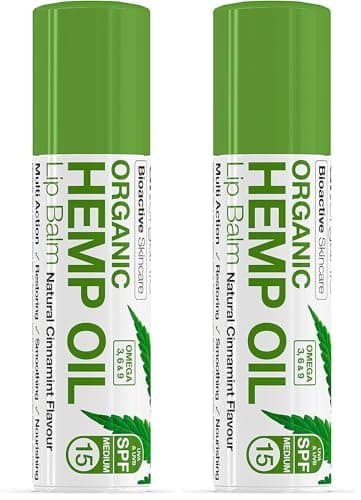 Image of Dr Organic Hemp Oil Lip Balm, Moisturising, SPF 15, Mens, Womens, Natural, Vegetarian, Cruelty-Free, Paraben & SLS-Free, Organic, 5.7ml (Pack of 2)