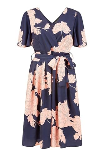 Image of Mela London Mela Navy Blossom Print Wrap Skater Dress 8 Navy
