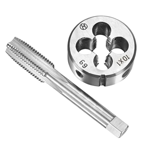 Image of Tap and Die Set Metric M10 x 1.0 Fine Pitch, HSS Straight Flute Tap and Round Split Die, 2-Piece Thread Tap Set for Cutting and Restoring Internal and External Threads in Common Metals