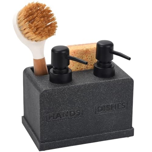 Image of Hand and Dish Soap Dispenser Set, Dual Soap Dispenser with Sponge Caddy and Brush Holder 4-in-1 Countertop Organizer for Kitchen Bathroom, Useful Kitchen Gadgets - Black
