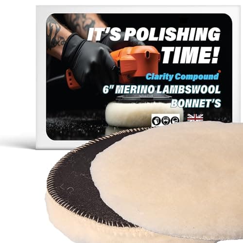 Image of MINK METAL Clarity Compound, Merino Lambswool Buffing, Polishing & Compounding Bonnet, 6" (150mm) Hook & Loop Pad, for Fast Cutting & Glossing (2-Pack).