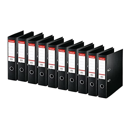 Image of Esselte Standard, Pack of 10 Lever Arch Files, Black, 75 mm Spine, A4, PP, 320250