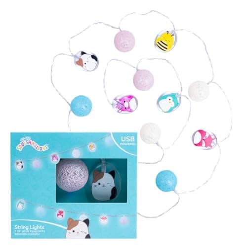 Image of Fizz Creations Squishmallows String Lights | Officially Licensed | USB Powered | Vibrant LED Lights | Illuminated Pendants. LED Lights for Bedroom.