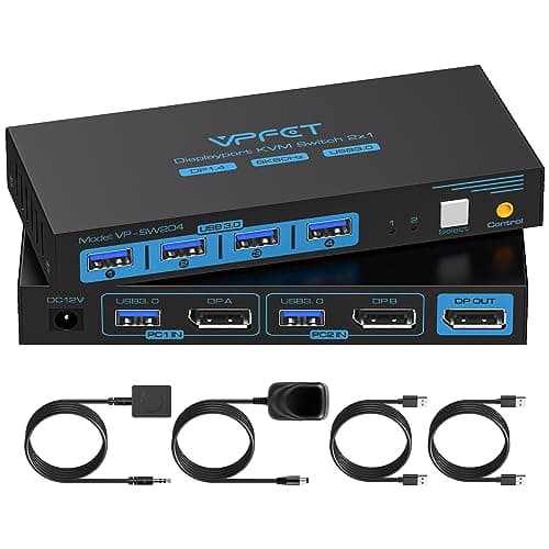 Image of 8K@60Hz KVM Switch 2 PC 1 Monitor Displayport 4K@120Hz DP KVM Switches Single Monitor Dual Port for 2 PC/Laptops Share 4 USB 3.0 Ports Support Extended & Duplicate Display Mode