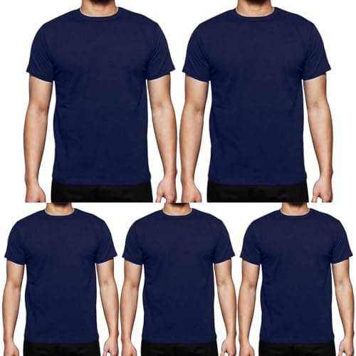Image of Gaffer Mens T Shirts Plain Crew Neck Cotton Top Tees Workwear Undershirts Gym Running Workout Classic Basic T-Shirt Short Sleeve 5 Pack - Navy XL