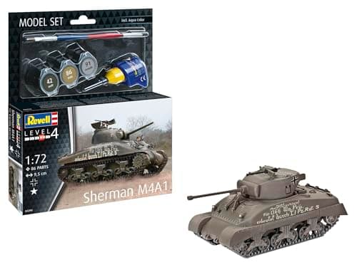 Image of Revell Model Set 63290 Sherman Tank M4A1 1:72 Scale Unbuilt/Unpainted Plastic Model Kit With Accessories