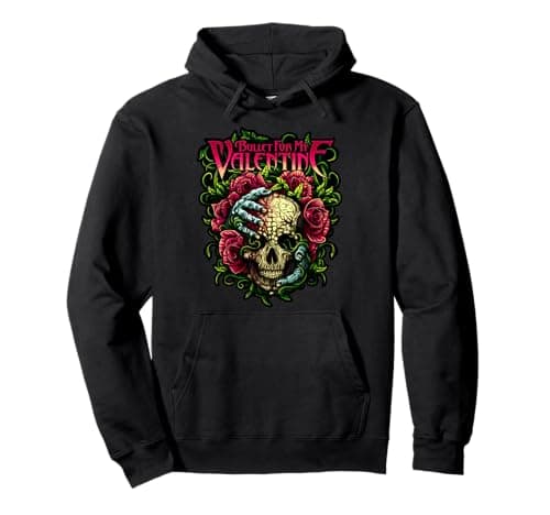 Image of Funny Bullet My Valentine Skull Roses and Red Blood Horror Pullover Hoodie
