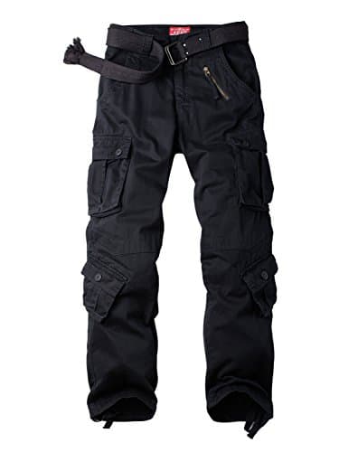 Image of AKARMY Women's Cotton Casual Work Pants Camouflage Cargo Pants Parachute Pants for Women with Pockets, Black, 2