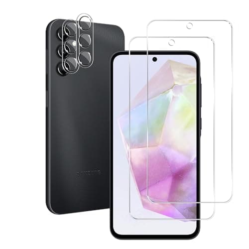 Image of BIGFACE Galaxy A35 Tempered Glass Screen Protector + Camera Lens Protector [2 + 2 Pack][Case Friendly][Anti-Scratch][Ultrasonic Fingerprint Unlock] HD Protective Film for Samsung Galaxy A35