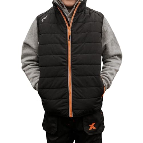 Image of Xpert - Pro Junior Rip-stop Kids Body Warmer. Water Resistant Unisex Puffer Jacket Style Gilet With Fleece Collar And Pockets. Lightweight Outdoor Sleeveless Jacket For Boys. (Black, 5-6 Years)