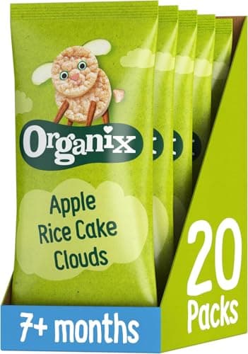 Image of Organix Apple Organic Rice Cake Clouds, Finger Food, Baby Snack 7+ Months, 4 x 18 g Bags Per Pack (5 Packs Total)