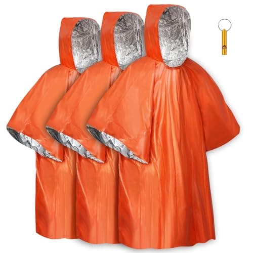 Image of flintronic Emergency Survival Rain Poncho, 3 Pack Thermal Emergency Raincoat Poncho, Emergencys Insulation Blanket for Heat Retention and Rain, Reversible Foil Blanket for Emergencys Or First Aid