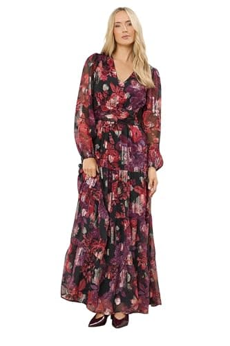 Image of Long Tall Sally - LTS Tall Rose Jacquard Metallic Maxi Dress - Women's