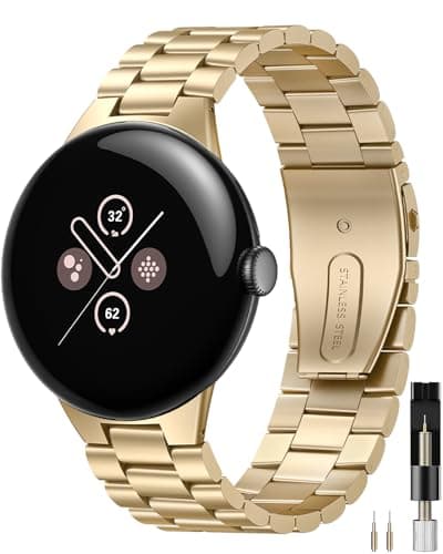 Image of Miimall Metal Strap for Google Pixel Watch 4/3/2/1 41mm, Ultra-thin No Gap Stainless Steel Band Folding Clasp Adjustable Replacement Wristband for Pixel Watch 4 41mm 2025-Gold