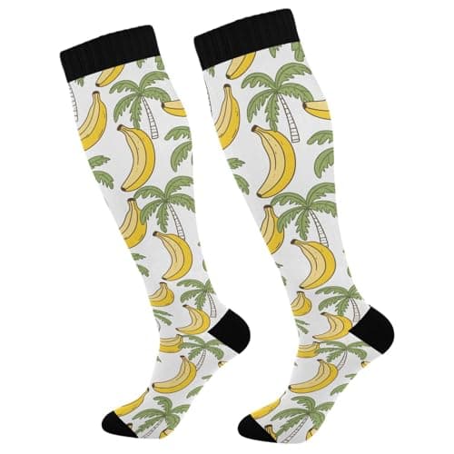 Image of Thigh High Sock Coconut Tree Banana Heel & Toe Coloured Hiking Over The Knee Sock Comfortable Suitable Cosplay Extra Long Socks One Size