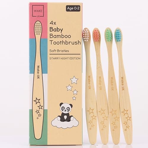 Image of Wake-UK Organic Baby Bamboo Toothbrush for Children Age 0-2 | Soft Bristles, BPA Free | Hygienically Sealed | Eco Friendly & Biodegradable,Thoughtfully Crafted Designed for Baby