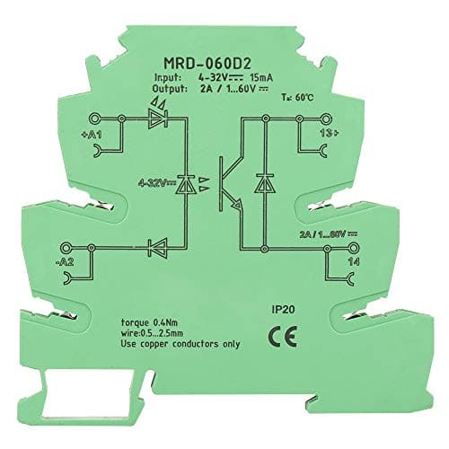 Image of DIN Rail Relay Module, MRD-060D2 Ultra-Thin DIN Rail Mount Relay 6.2mm Solid State Relay Module Input 4-32VDC NO with LED Input State Indicator